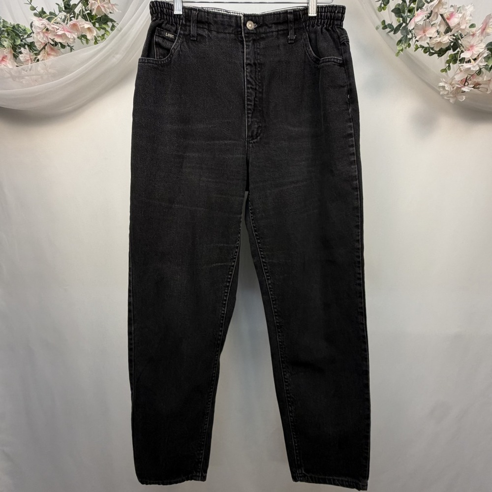 VTG Lee Women's Coal Wash Black Elastic Waist Band Jeans Size 14Med (34x31)